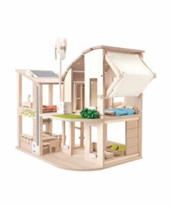 Green Wooden Dollhouse With Furniture
