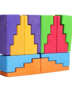 Grimm's Wooden Stepped Roofs Building Blocks Set - Rainbow