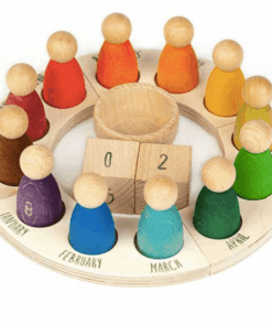 Wooden Rainbow Perpetual Calendar with Peg Figures