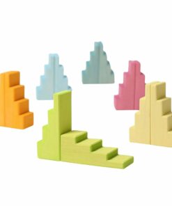 Wooden Stepped Roofs Building Blocks Set - Pastel