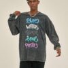 250G Washed Letter Print Men Long-Sleeved Sweatshirt