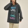 250G Washed Letter Print Women Long-Sleeved Sweatshirt