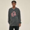 250G Washed Skull Print Men Long-Sleeved Sweatshirt