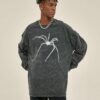 250G Washed Spider Print Men Long-Sleeved Sweatshirt