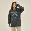 250G Washed Spider Print Women Long-Sleeved Sweatshirt