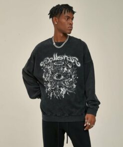 420G Retro Eye Print Men Long Sleeve Sweatshirt